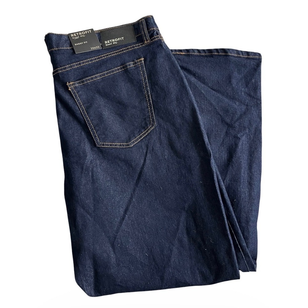 Retrofit Brand Mfg Jeans Mens 36x30 Fits 39x29 Dark Wash Baggy Fit Wide Leg NWT
